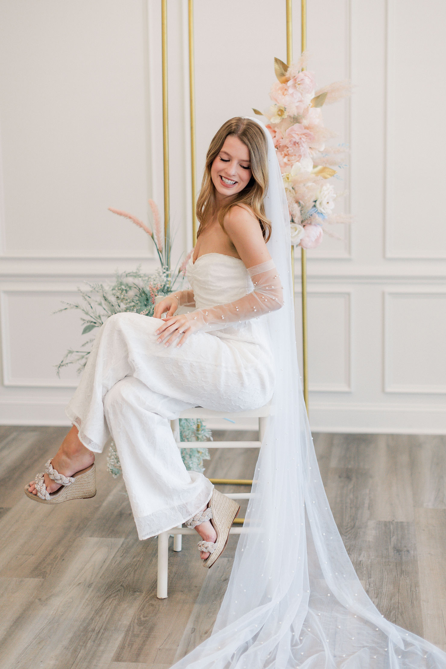bridal studio photoshoot session with tulle gloves in Central Maryland