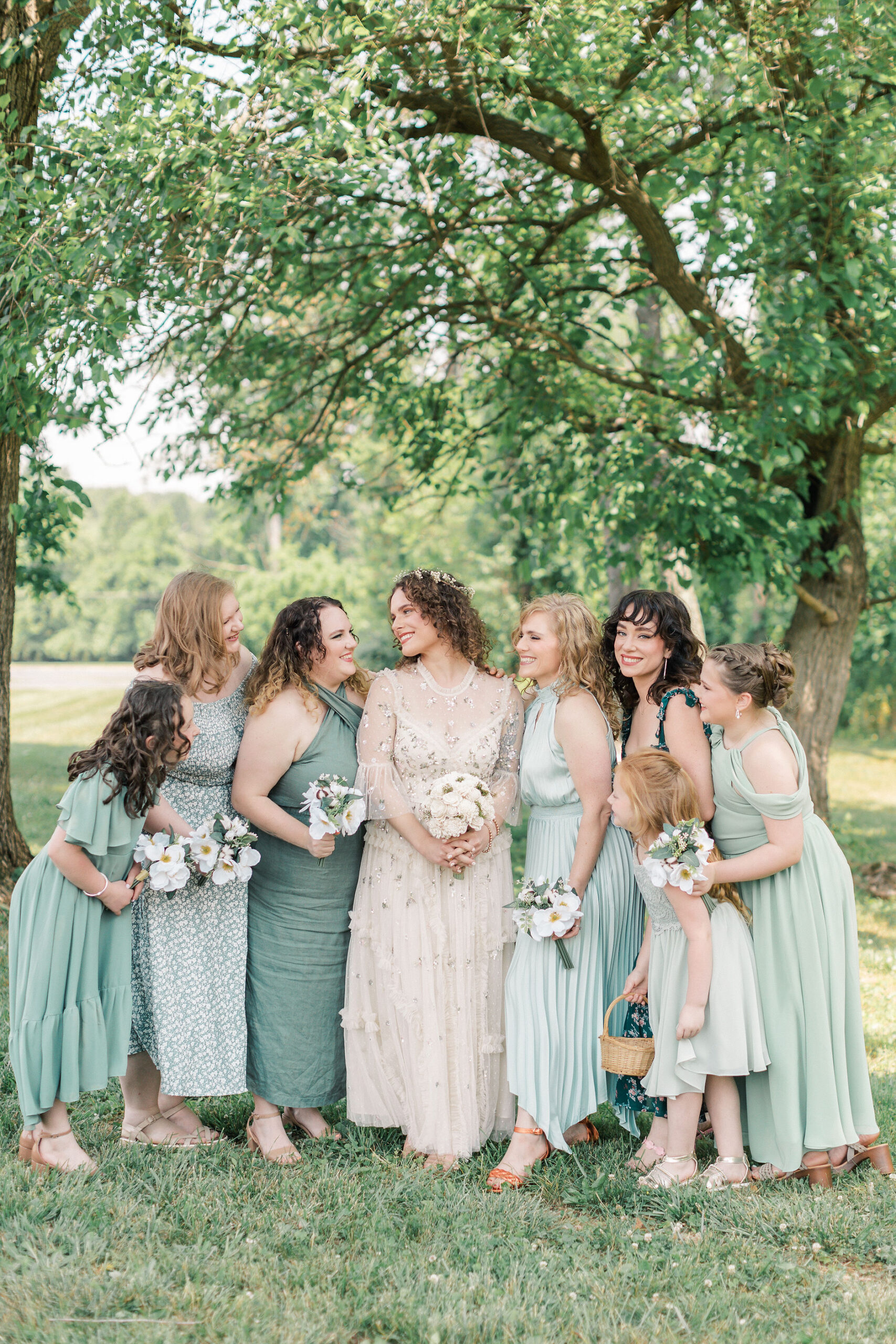 mismatched bridesmaids dresses for a garden party wedding