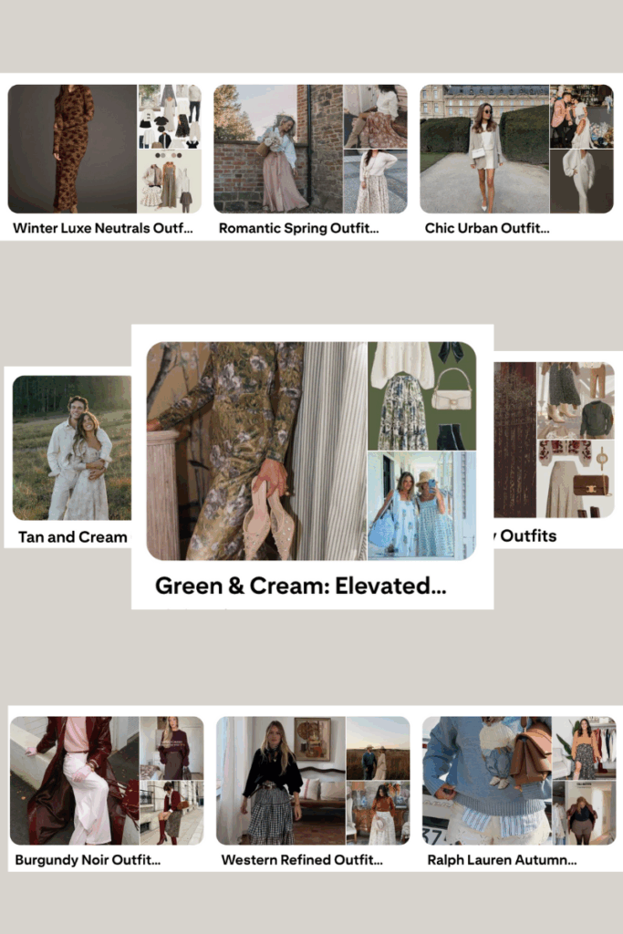 Pinterest board of fall outfit ideas and winter fashion inspo curated for portrait photography sessions.