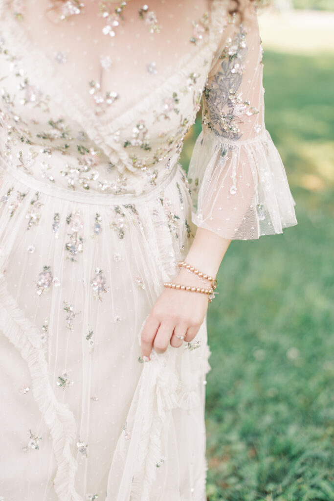 A minimalist wedding gown with statement sleeves