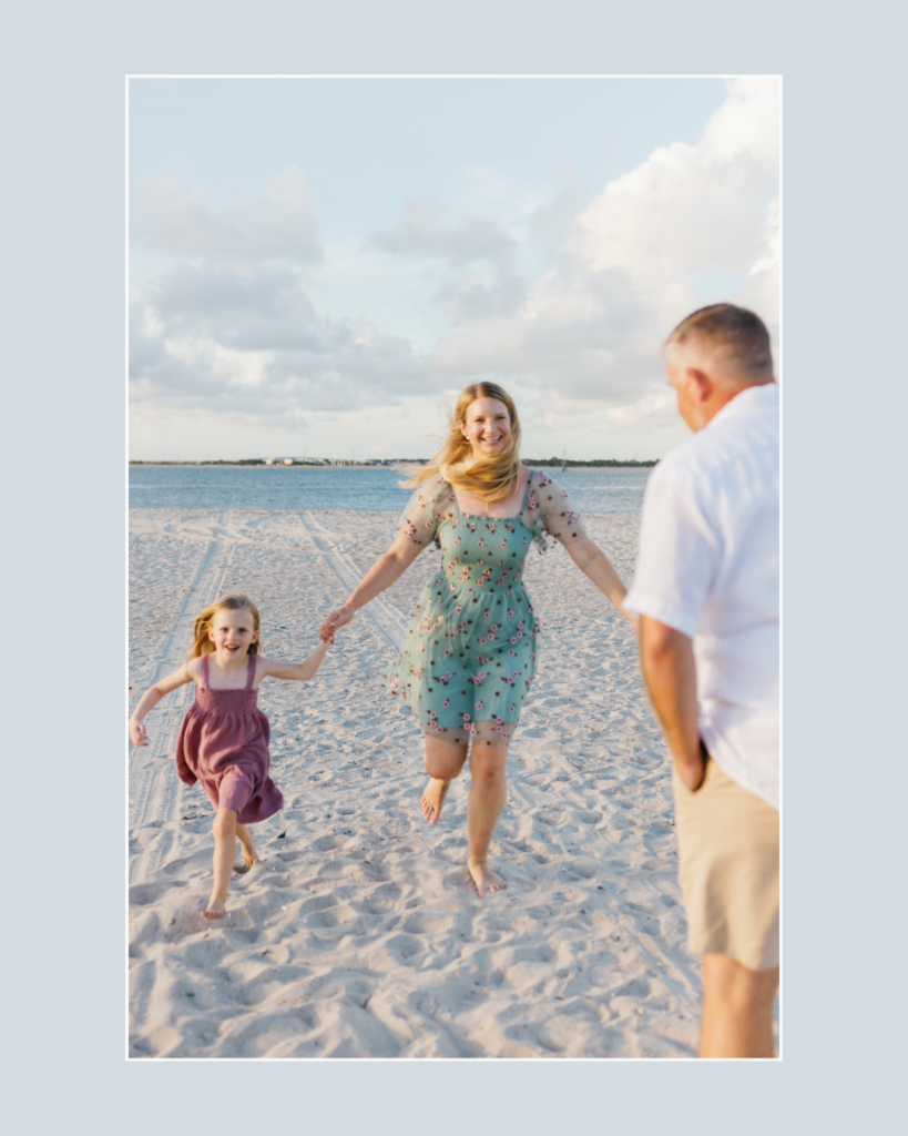 Family photography session at Fort Macon Beach before a surprise proposal