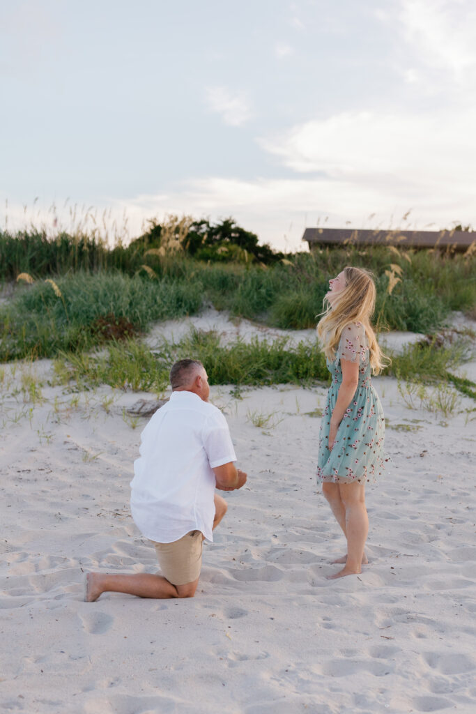 Surprise proposal at Fort Macon Beach in Atlantic Beach NC