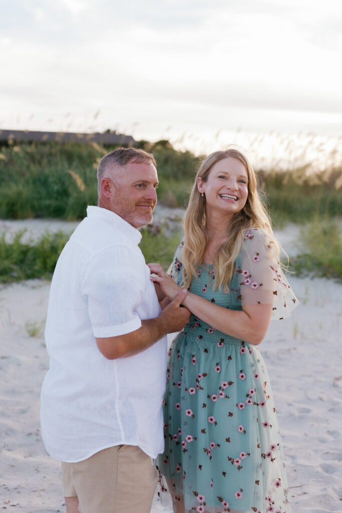 Surprise beach proposal photographed at Fort Macon in Atlantic Beach