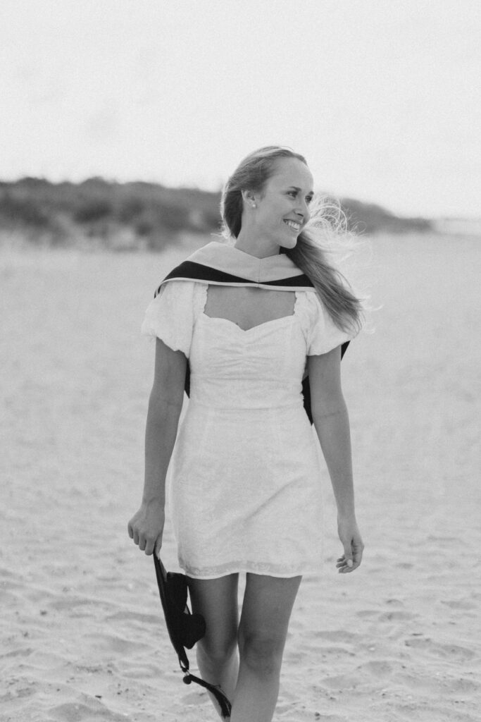 Beach graduation photos at sunset with soft coastal light in Atlantic Beach, North Carolina